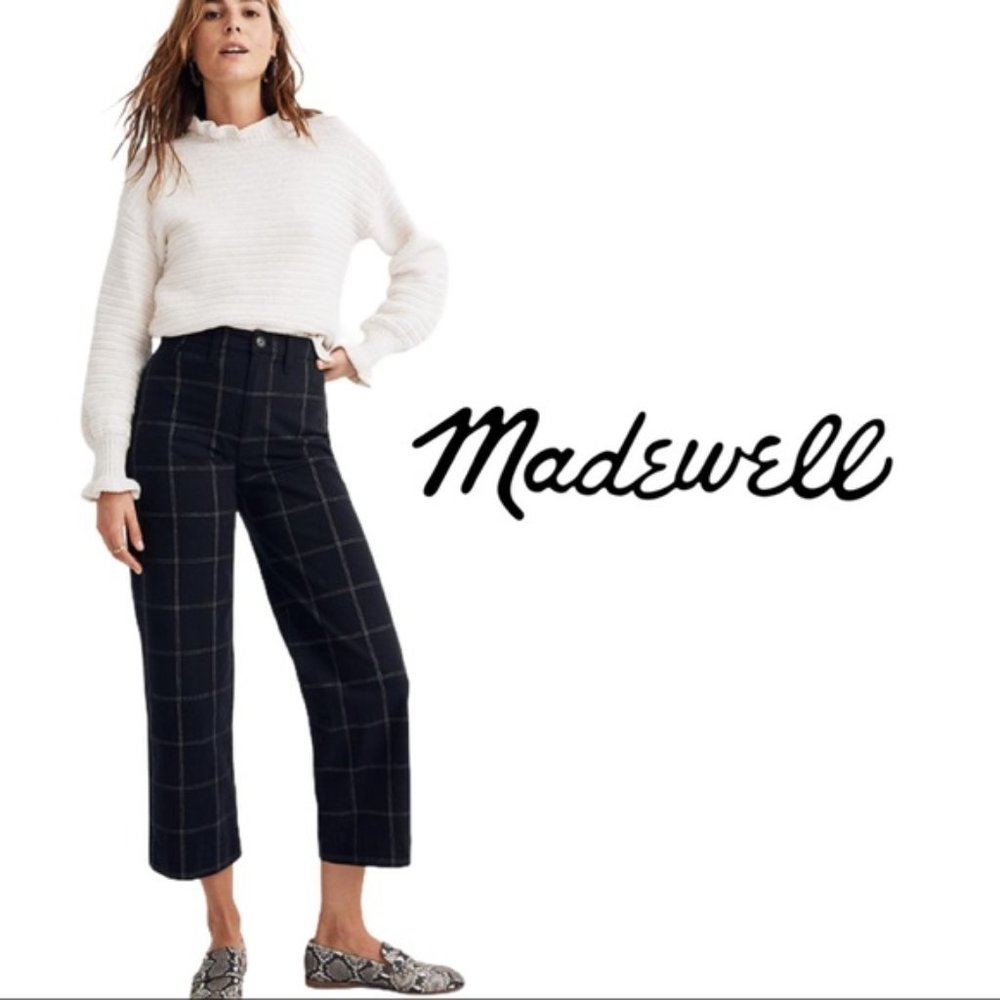 Slim Emmett Wide-Leg Crop Pants in black and white Windowpane